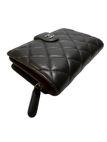 CHANEL Matelasse Lambskin Matelasse Long Wallet Black