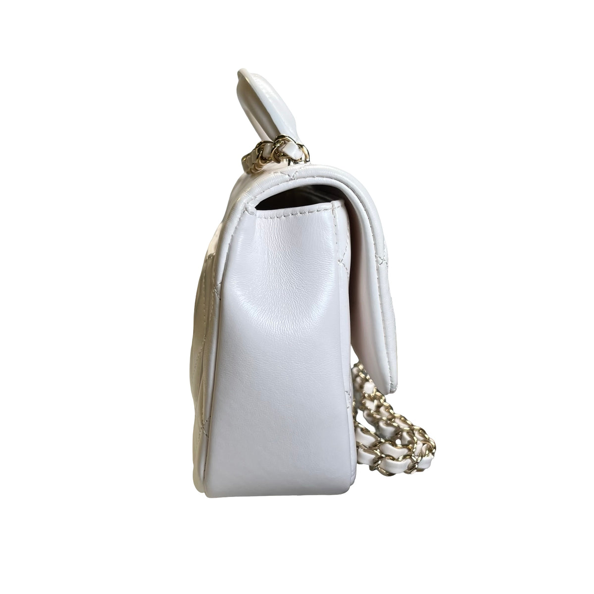 Used CHANEL Lambskin 24C Top Handle Mini Flap Bag Shoulder Bag White