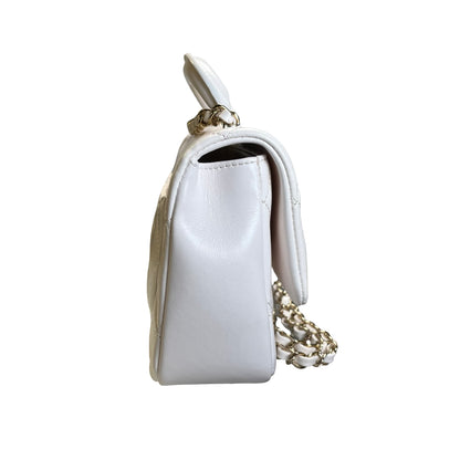 Used CHANEL Lambskin 24C Top Handle Mini Flap Bag Shoulder Bag White