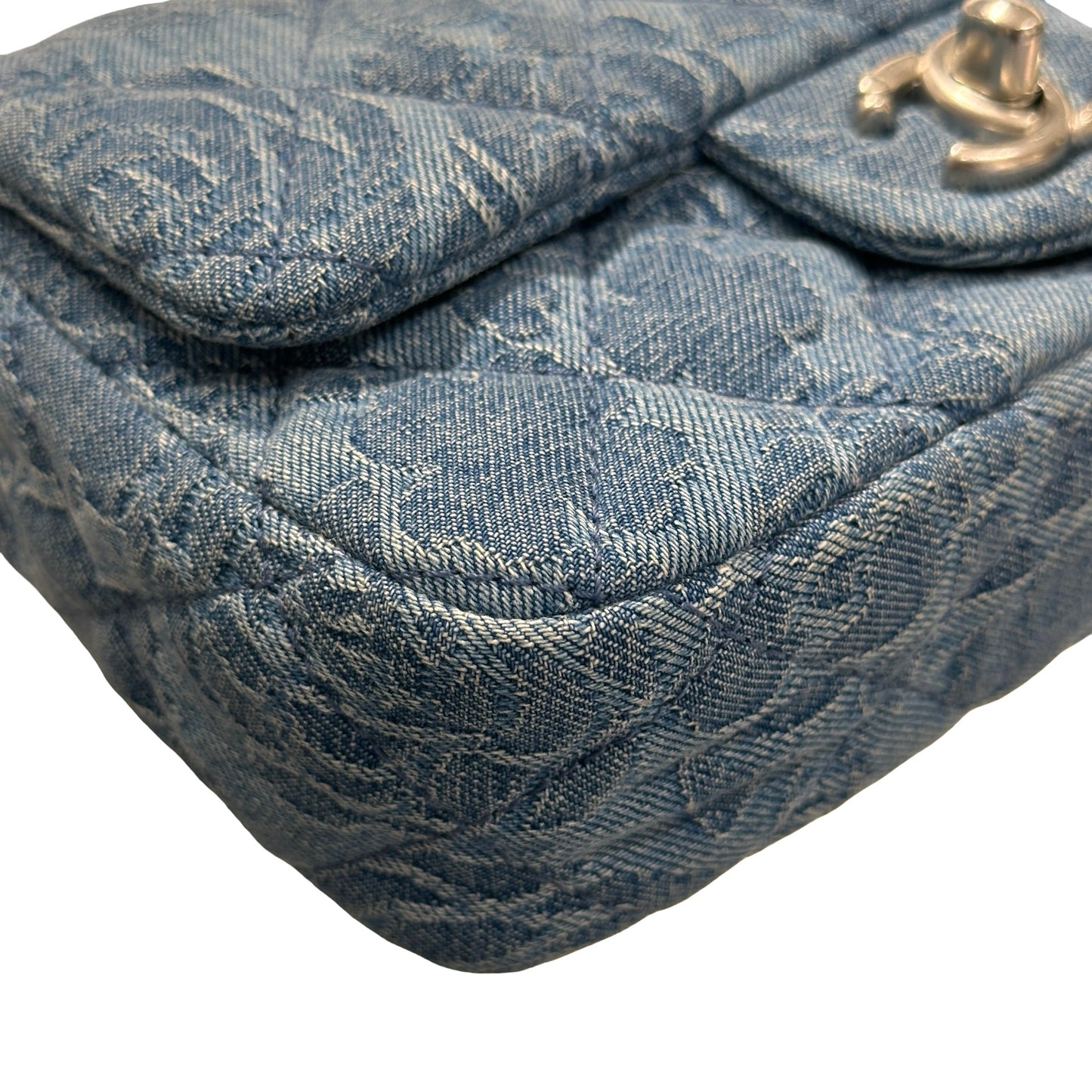 Used CHANEL Denim 23P CAMELIA HEART CRUSH FLAP Cross Body Bag Denim Blue