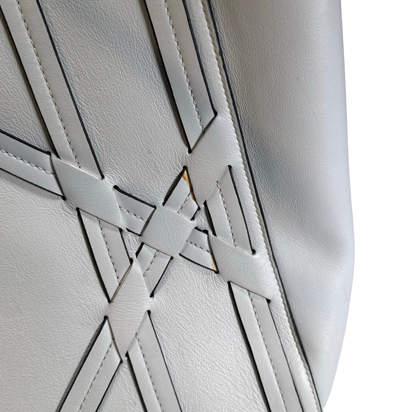 Used DIOR Leather Interlaced Shopper Tote Tote Bag White PHW