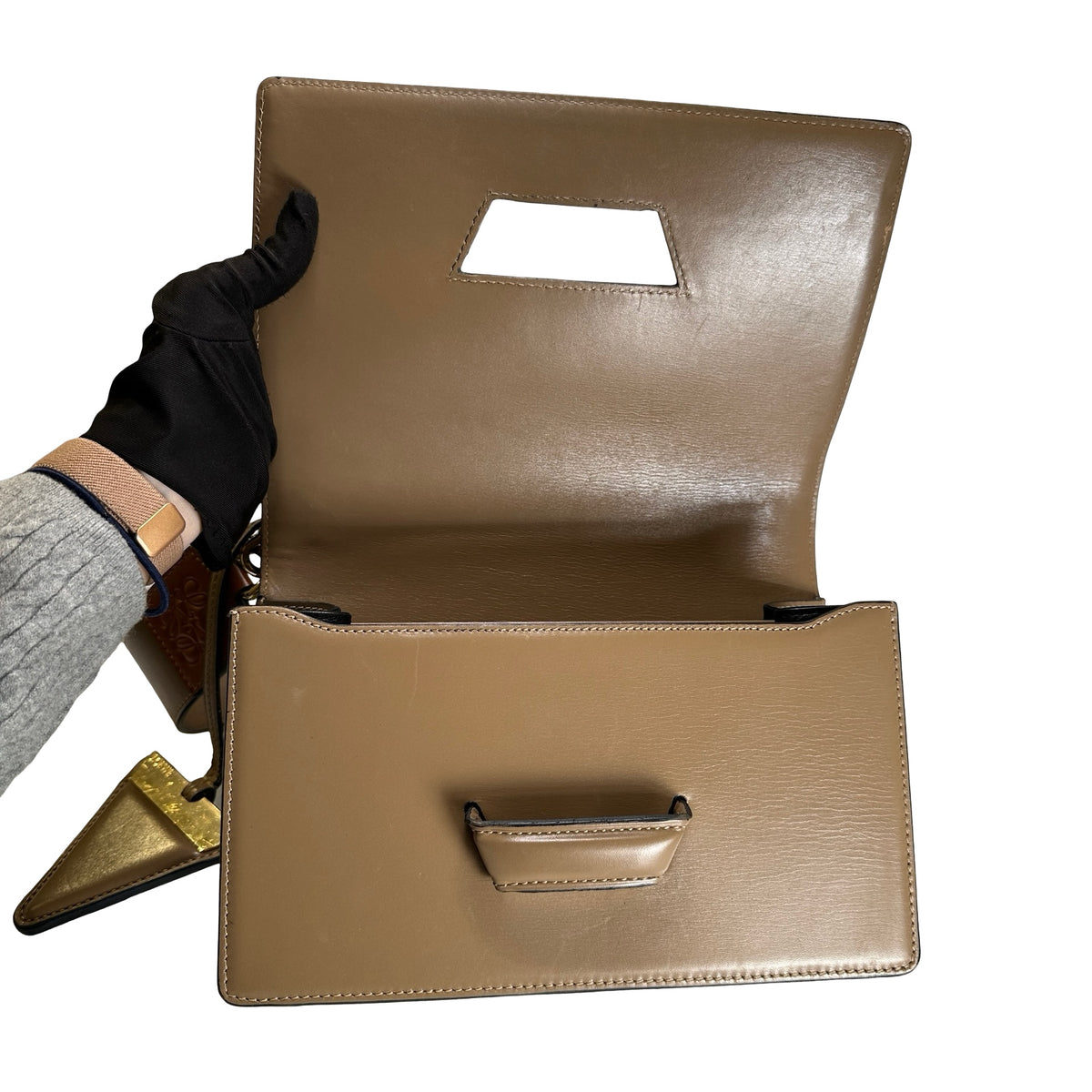 Used LOEWE Calfskin Barcelona Crossbody Bag Brown GH