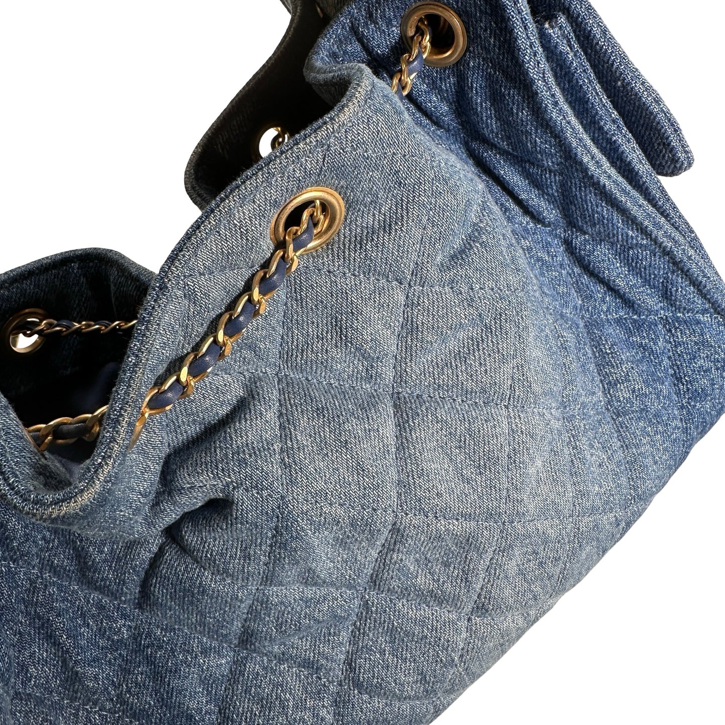 Used CHANEL Denim Quilted Kelly Shoulder Bag Blue GHW