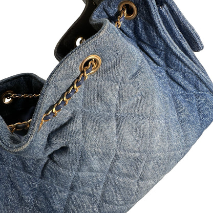Used CHANEL Denim Quilted Kelly Shoulder Bag Blue GHW