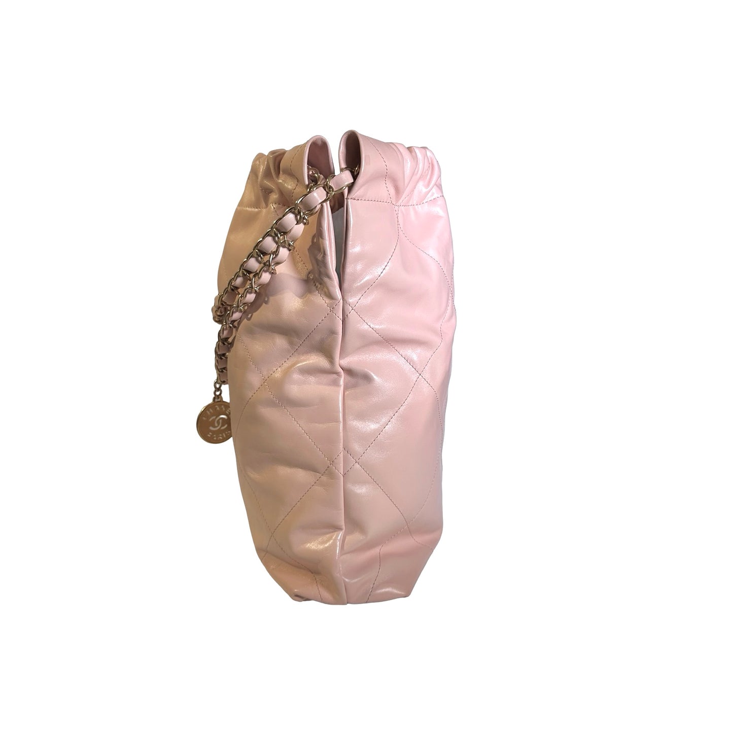 Used CHANEL Calfskin Leather 22 Medium Shoulder Bag Pink GHW
