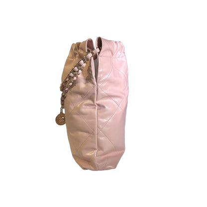 Used CHANEL Calfskin Leather 22 Medium Shoulder Bag Pink GHW