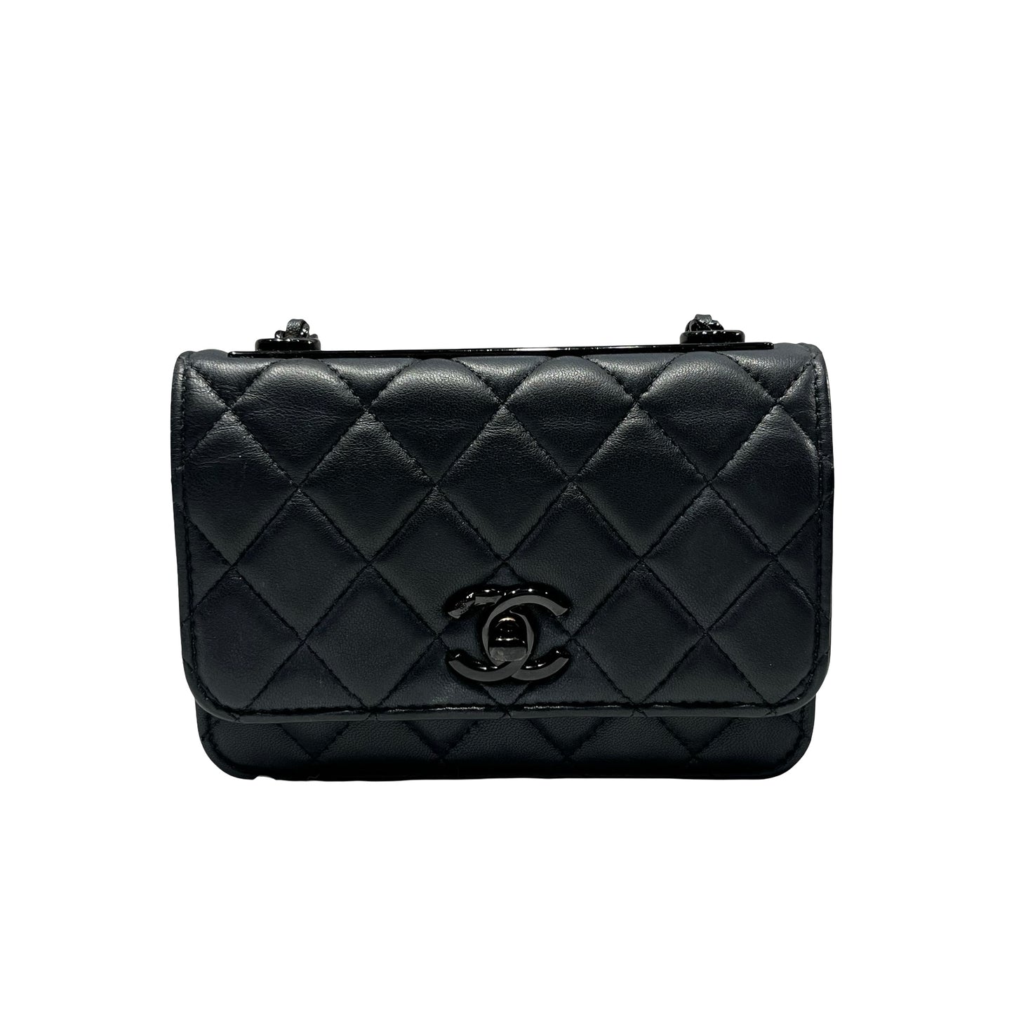 Used CHANEL Calfskin Leather MINI WOC Cross Body Bag Black