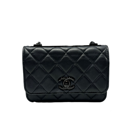 Used CHANEL Calfskin Leather MINI WOC Cross Body Bag Black