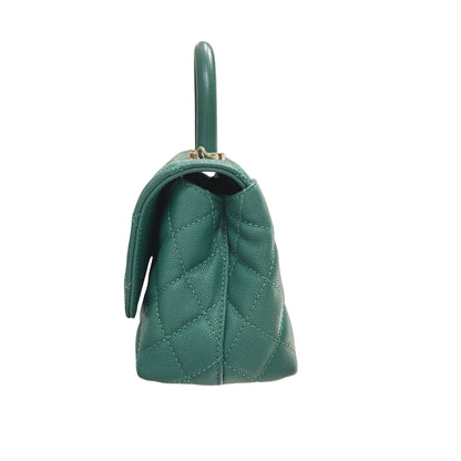 Used CHANEL Calfskin Leather Mini coco handle Two Way Shoulder Bag Green GHW
