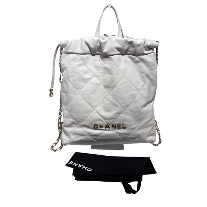 Used CHANEL Calfskin Medium 22 Backpack Backpack White