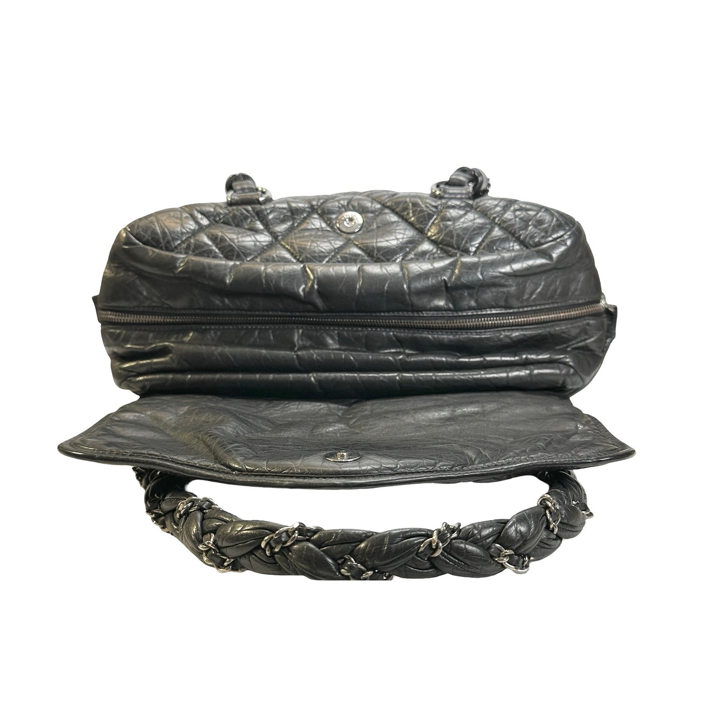 Used CHANEL Quilted Quilted Aged Calfskin Bowler Bag Handbag Black