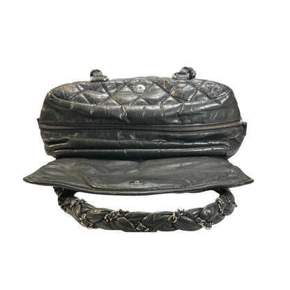 Used CHANEL Quilted Quilted Aged Calfskin Bowler Bag Handbag Black