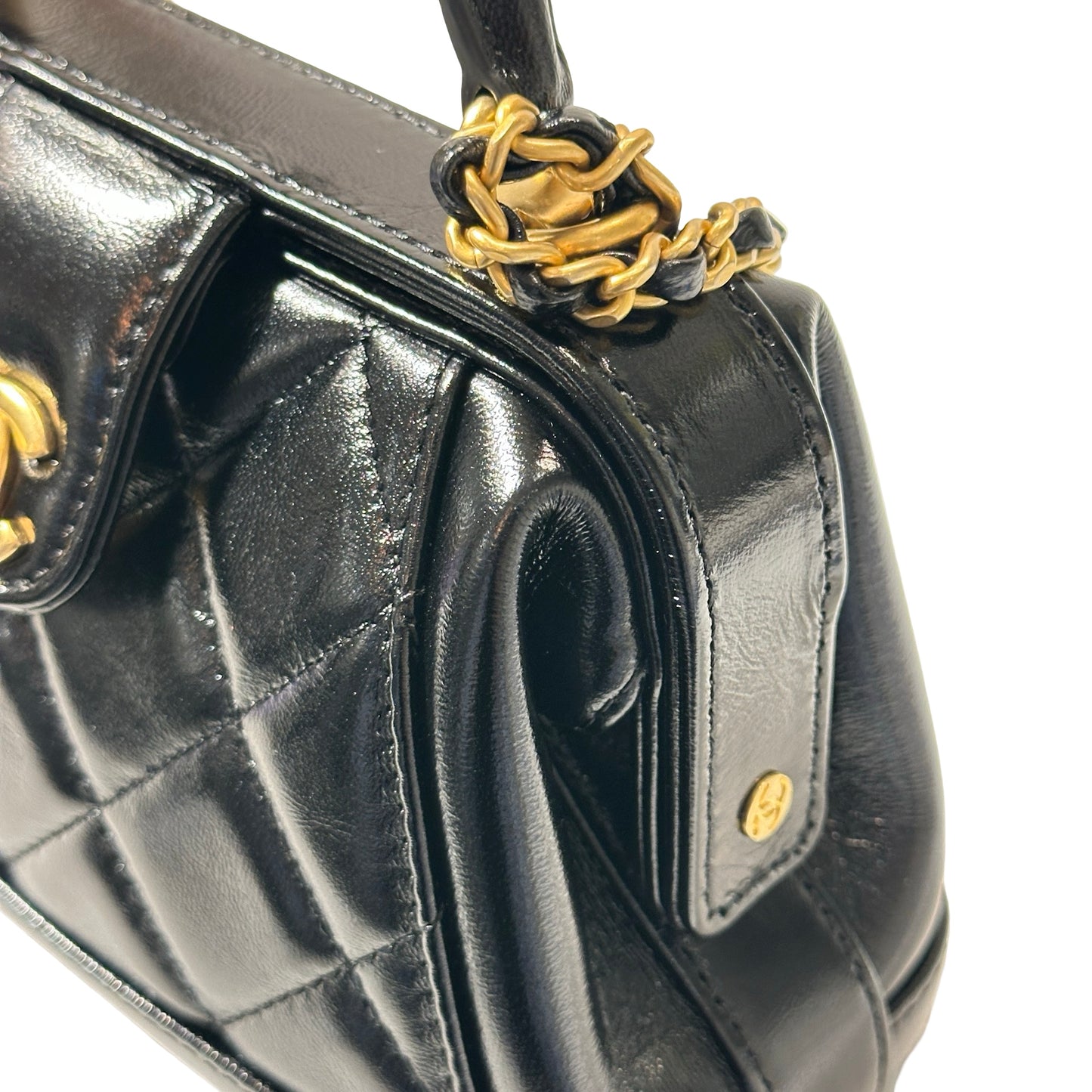 New CHANEL Mini with handle Cross Body Bag Black GHW