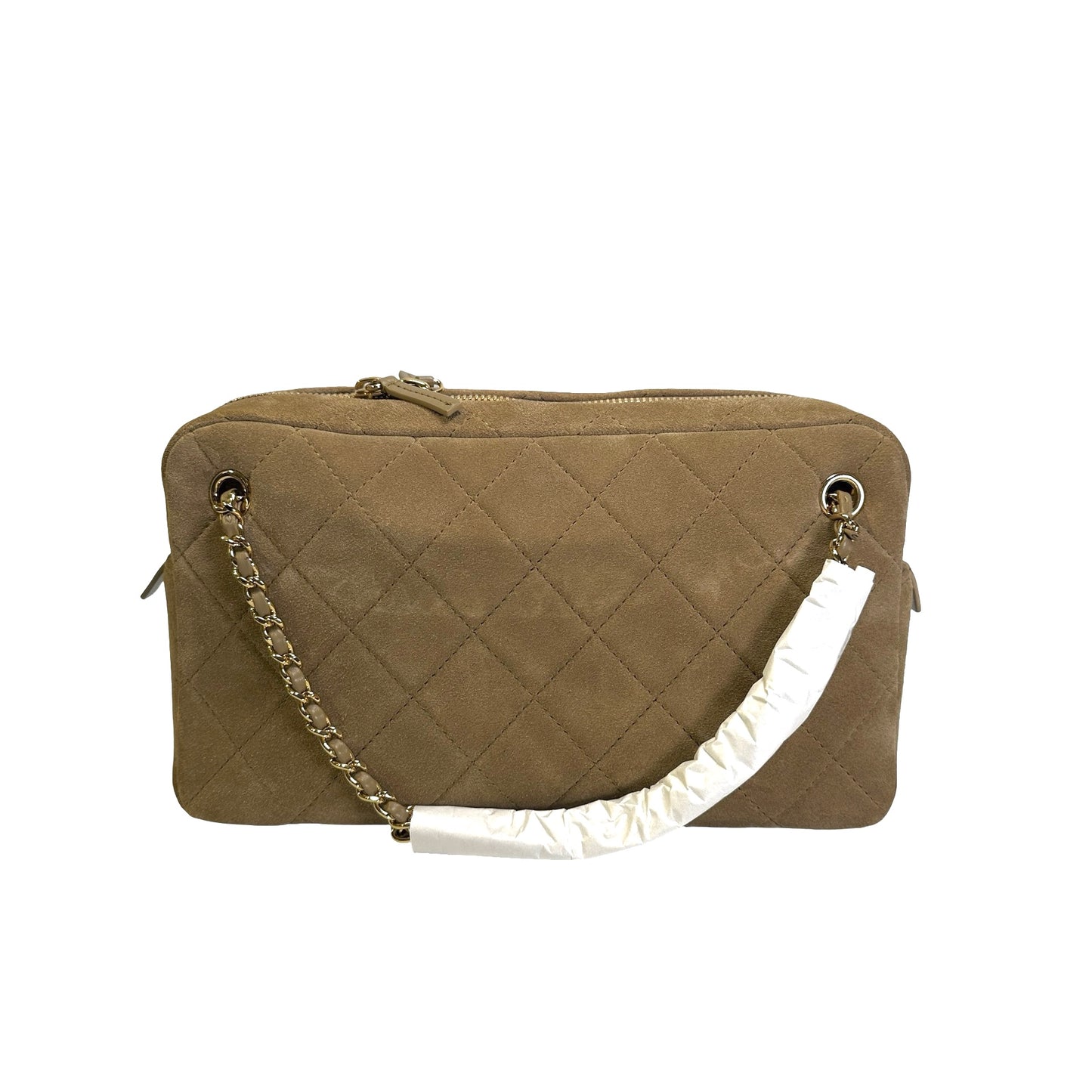 Brand New CHANEL Quilted Suede Camera Case Camera Bag Khaki Gold