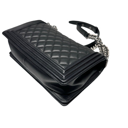 Used Chanel Boy 25cm Chain Shoulder Bag Black PHW