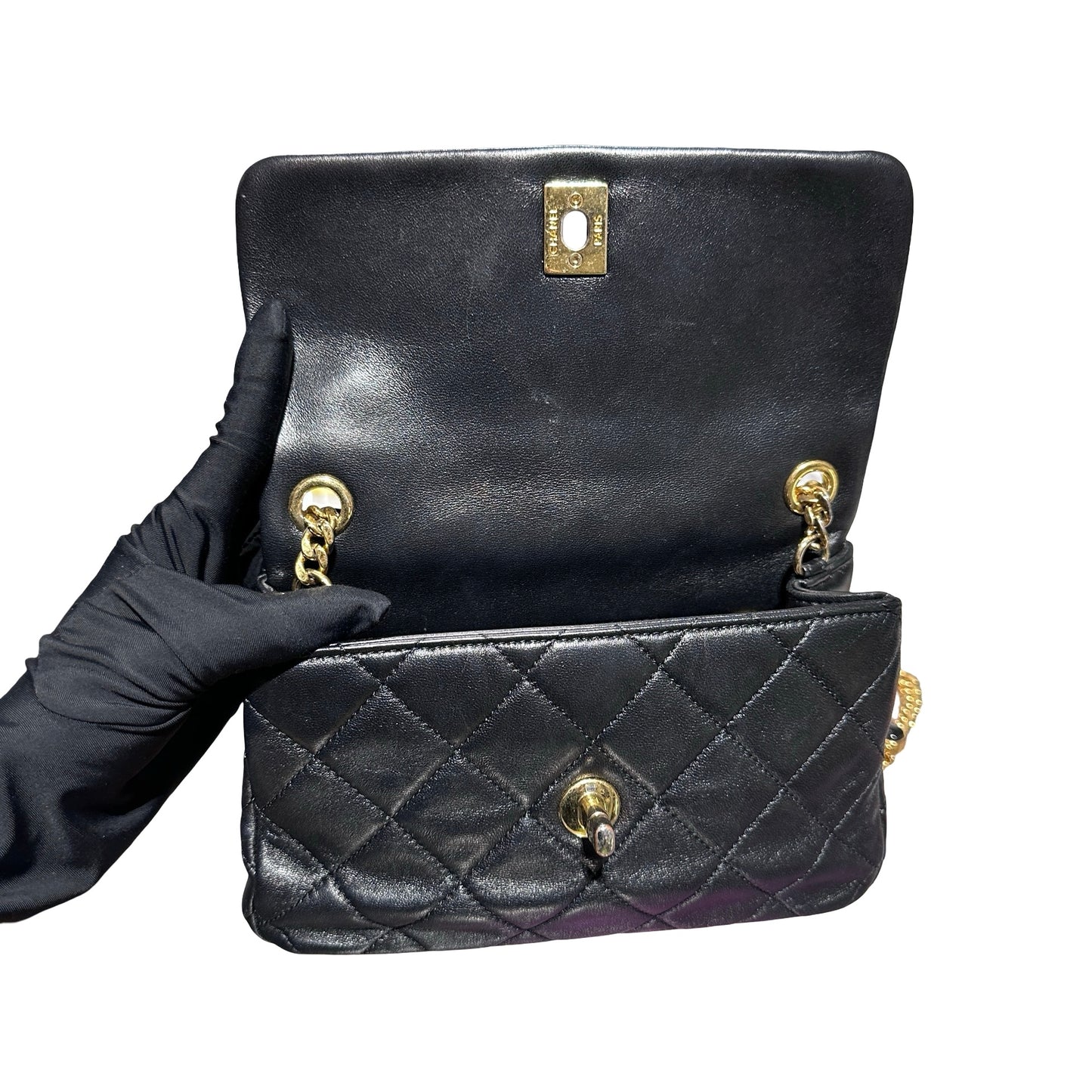 Used Chanel Flap with chain Shoulder Bag Black GHW