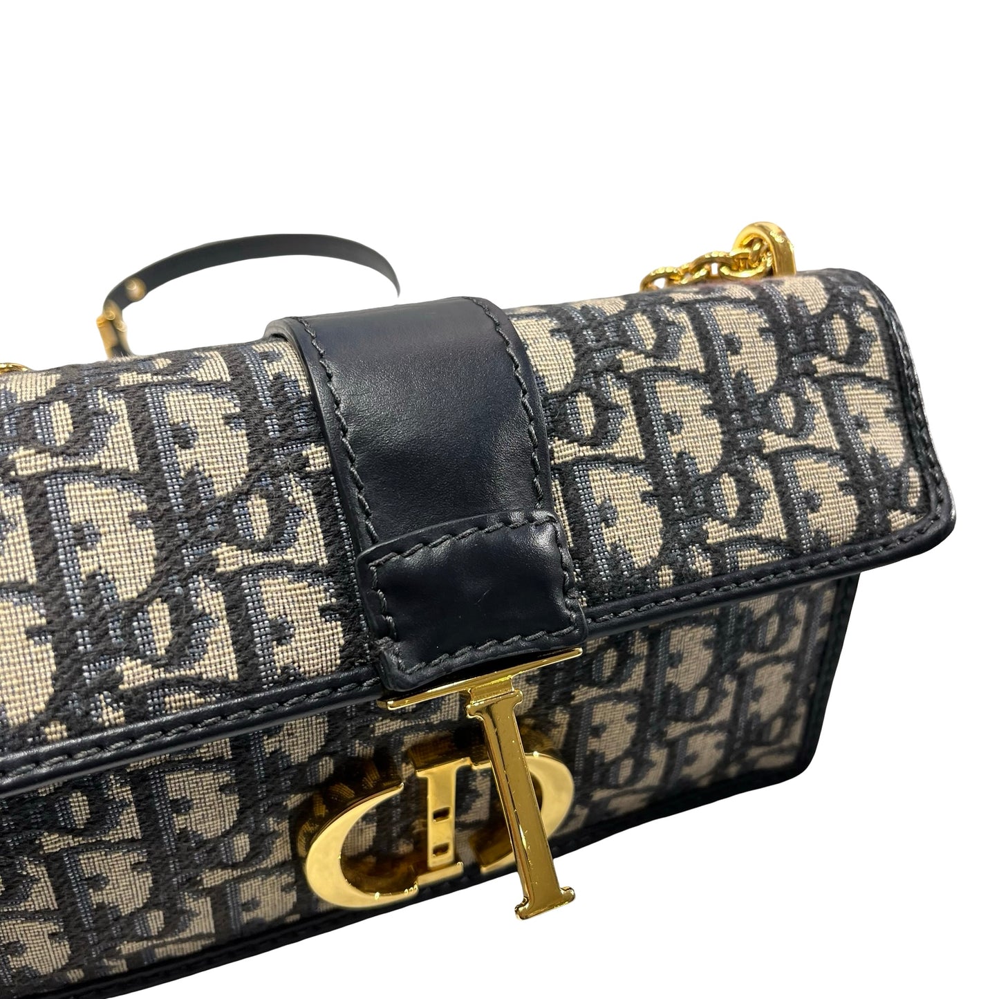 Used DIOR Montaige East West Cross Body Bag Oblique Navy Blue GHW