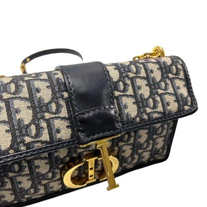 Used DIOR Montaige East West Cross Body Bag Oblique Navy Blue GHW