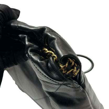 Used CHANEL Shiny Calfskin Mini 22 Shoulder Bag Black GHW