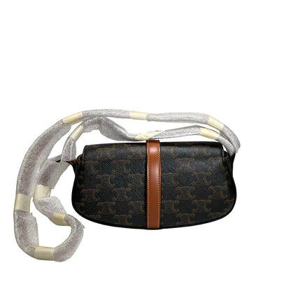 Used CELINE Macadam Triomphe Clutch on strap Shoulder Bag Brown Black GHW