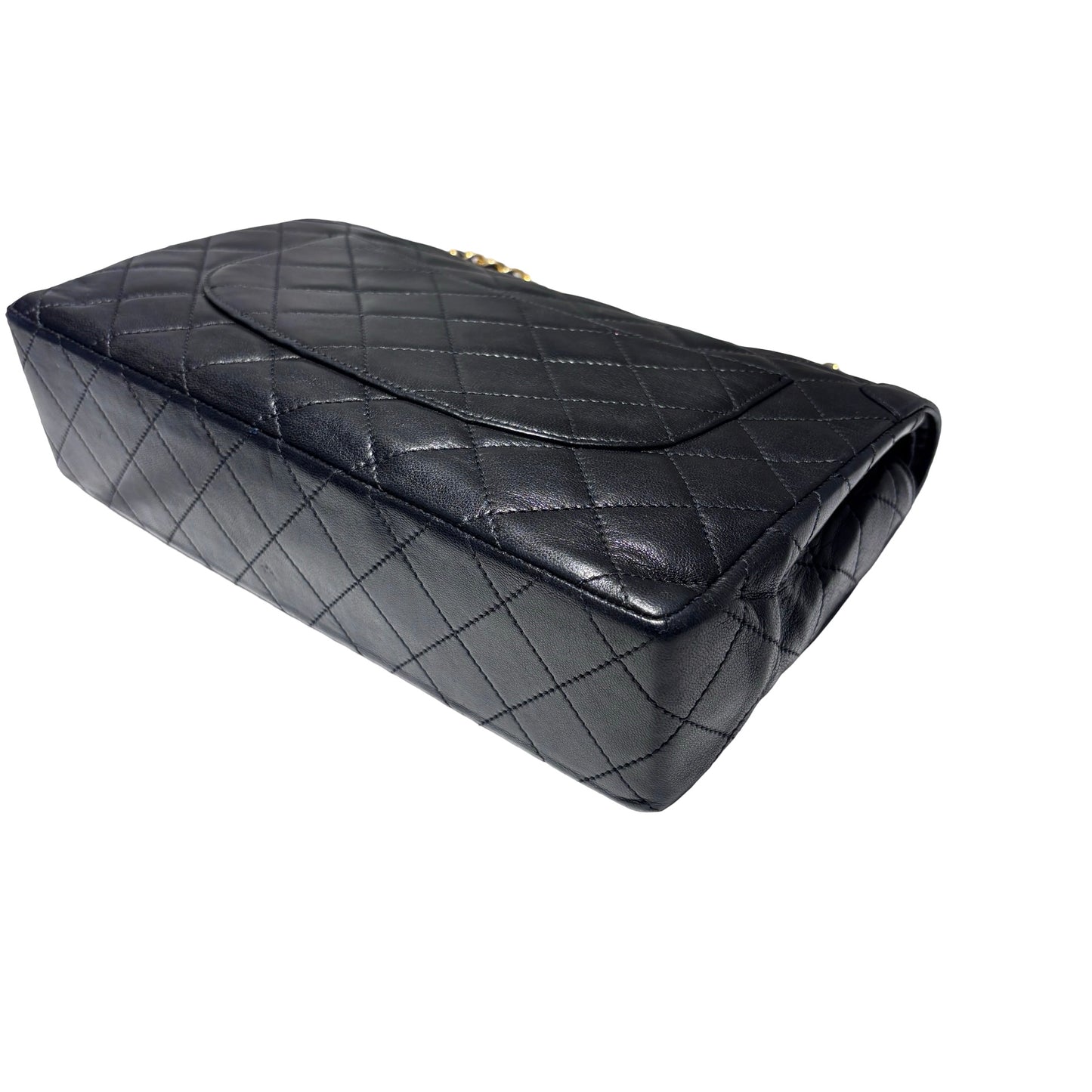 Used CHANEL Lambskin Leather Vintage Paris Double Flap Medium Chain Shoulder Bag Black GHW