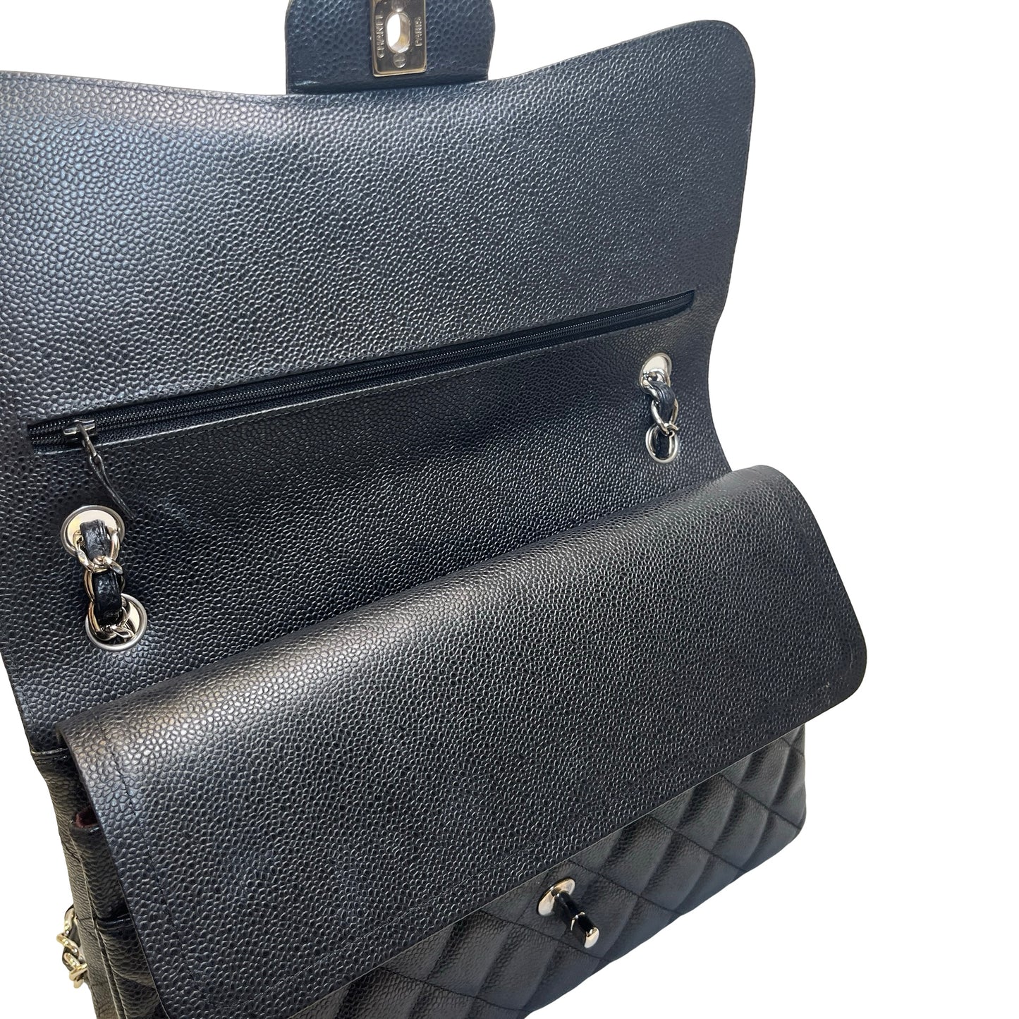 Used CHANEL Caviar Leather Classic Flap Chain Shoulder Bag Black