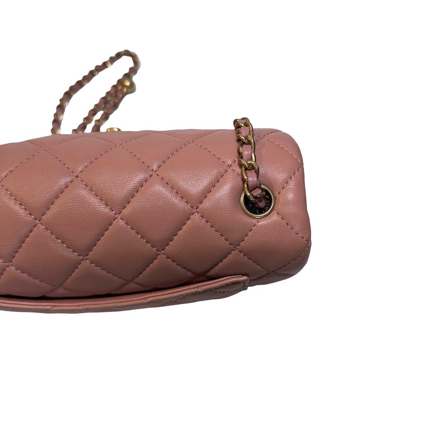Used CHANEL Diamond Quilted Lambskin Mini Rectangular Flap Chain Shoulder Bag Pink