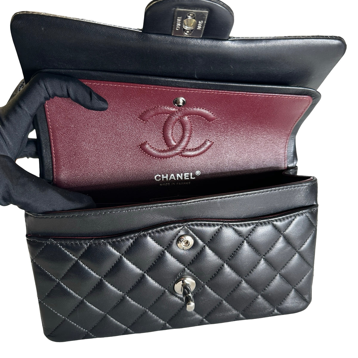 Used CHANEL Quilted Classic Flap Chain Shoulder Bag Black Silver