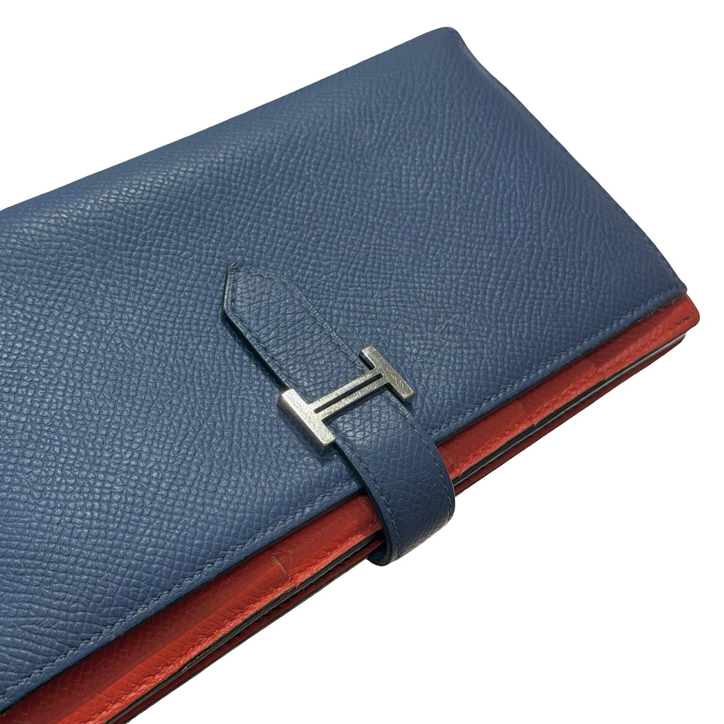 Used HERMÈS Bearn Wallet Navy Blue Orange (93)