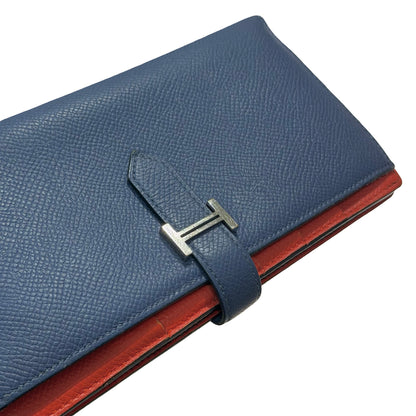 Used HERMÈS Bearn Wallet Navy Blue Orange (93)
