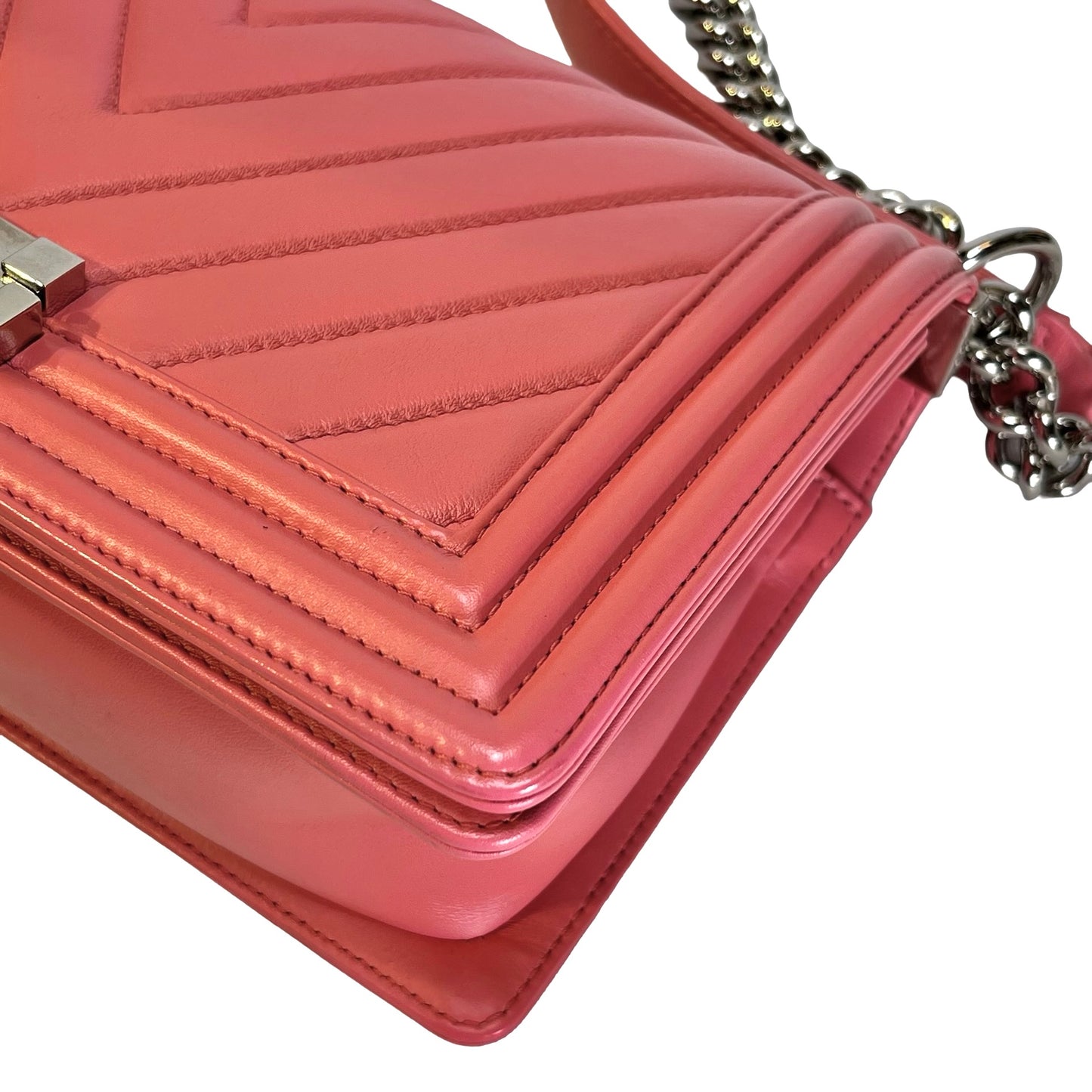 CHANEL Lambskin Boy Shoulder Bag Pink PHW