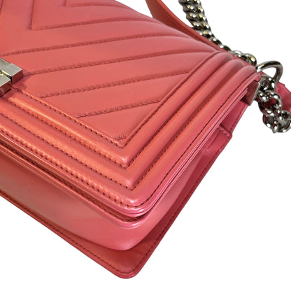 CHANEL Lambskin Boy Shoulder Bag Pink PHW