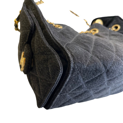 Used CHANEL Denim 26P Mini 25 Bag Shoulder Bag Black Gold