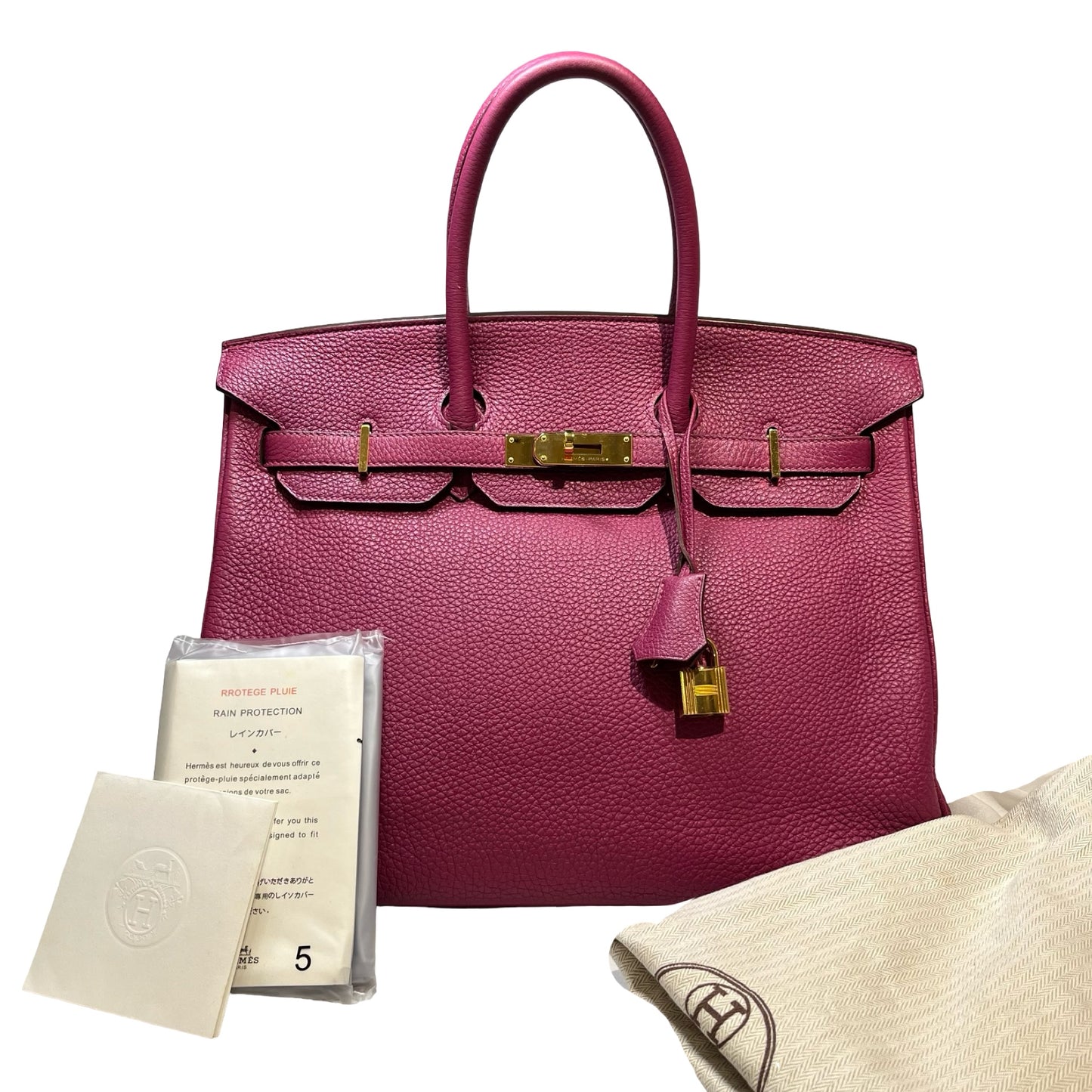 Used Hermès Calfskin Leather Birkin 35 Tote Bag GHW Purple