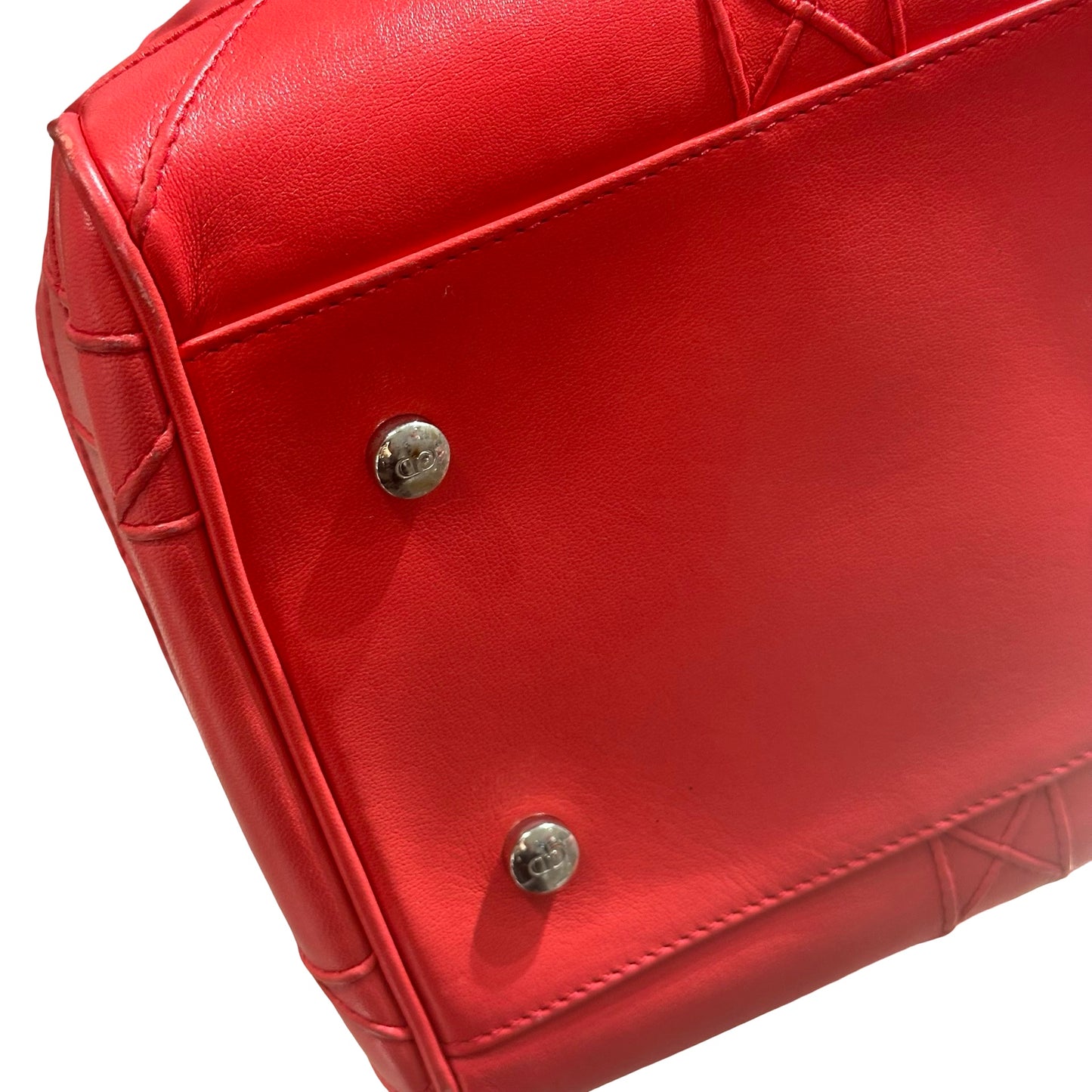 Used DIOR Lambskin Leather Cannage Granville Boston Two Way Shoulder Bag Red GHW