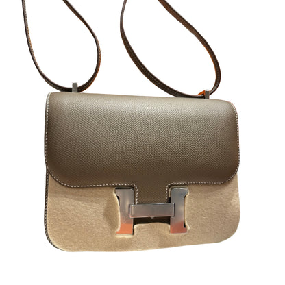 Brand New HERMES Epsom Felt Constance Cross body bag Brown Beige
