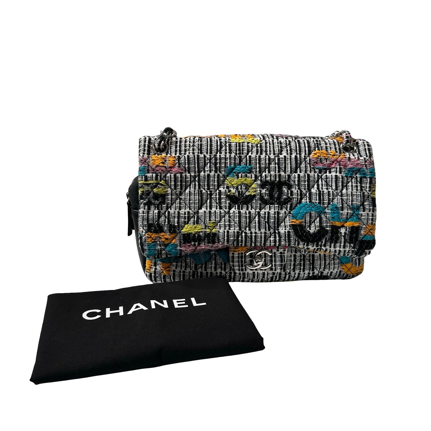 Used CHANEL Tweed Lambskin Leather Tweed No.5 Flap Shoulder Bag Multi colour PHW