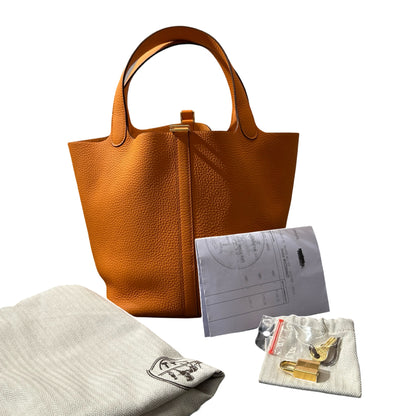 New HERMÈS Picotin 22 Bucket Bag Orange (93) GHW