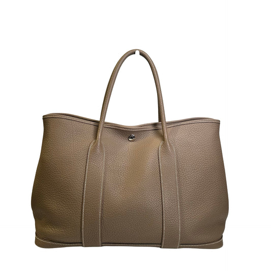 Used HERMES Leather Garden Party Tote Bag Etoupe GHW