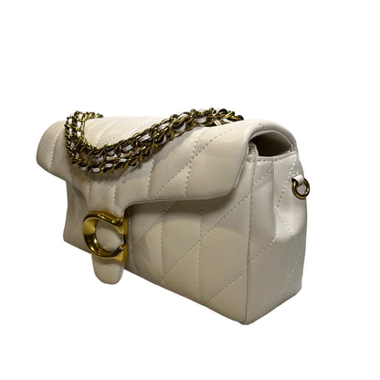 Used COACH Quilted Leather Quilted Tabby Chain Shoulder Bag White GHW