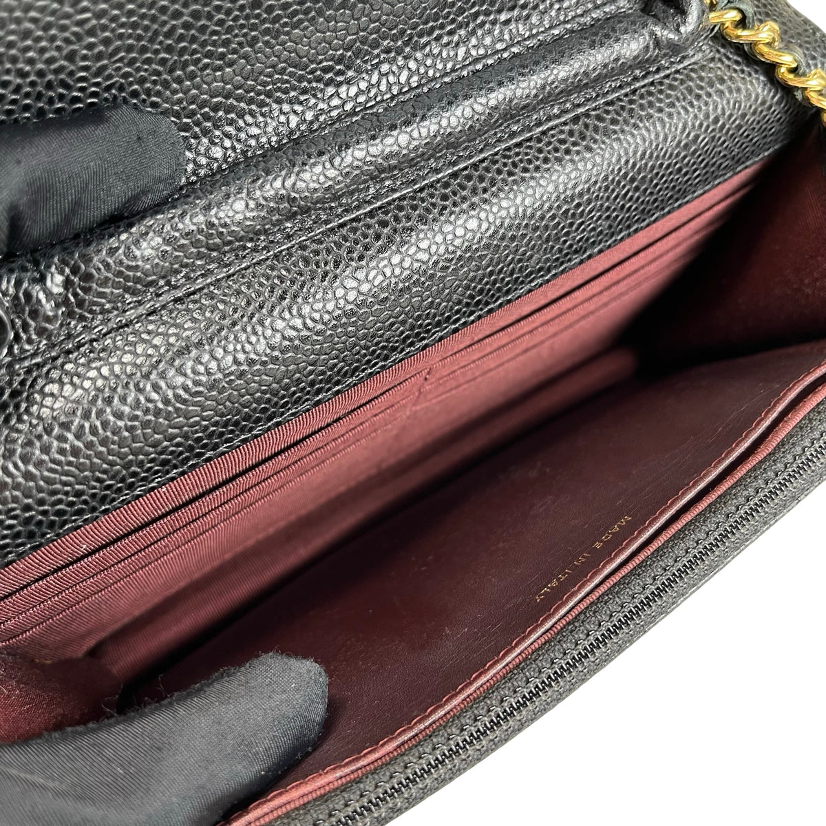 Used CHANEL Caviar Quilted Wallet on chain Wallet on chain Black Gold