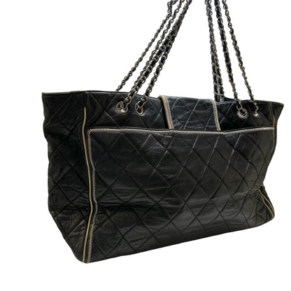 Used CHANEL Quilted Leather Quilted Tote Tote Bag Black Silver