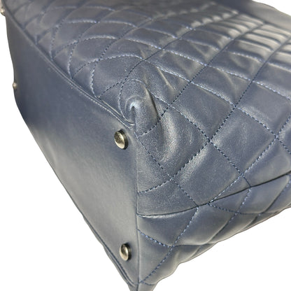 Used CHANEL Lambskin Leather Tweed Airlines Portobello Two Way Shoulder Bag Blue White PHW