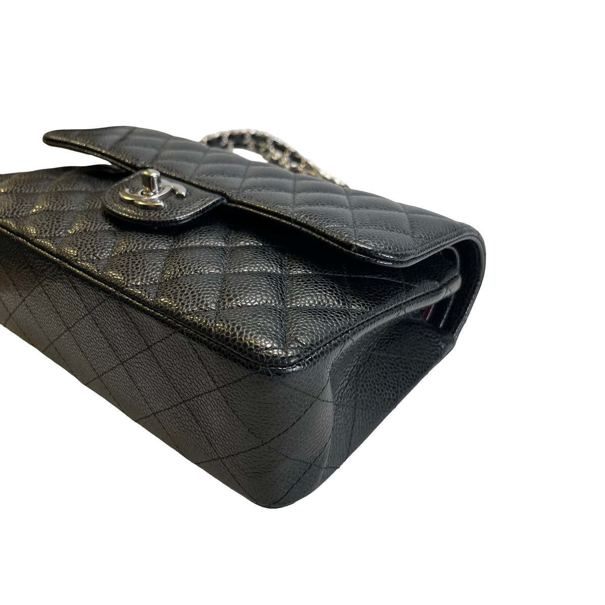 Used CHANEL Quilted Caviar Classic Flap 23 Chain Shoulder Bag Black Silver