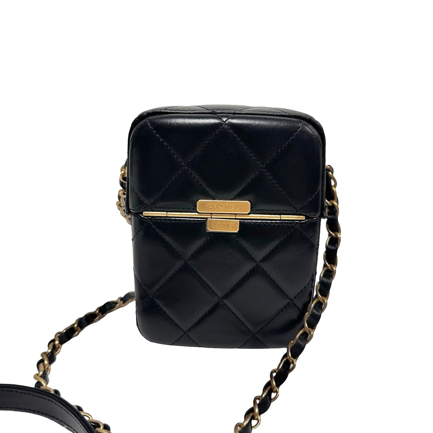 Used CHANEL Quilted Lambskin Plexi Box Bag Shoulder Bag Black Gold