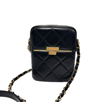 Used CHANEL Quilted Lambskin Plexi Box Bag Shoulder Bag Black Gold