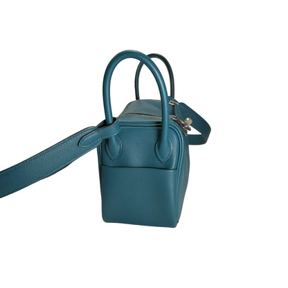 Used HERMES Leather Lindy Handbag Green
