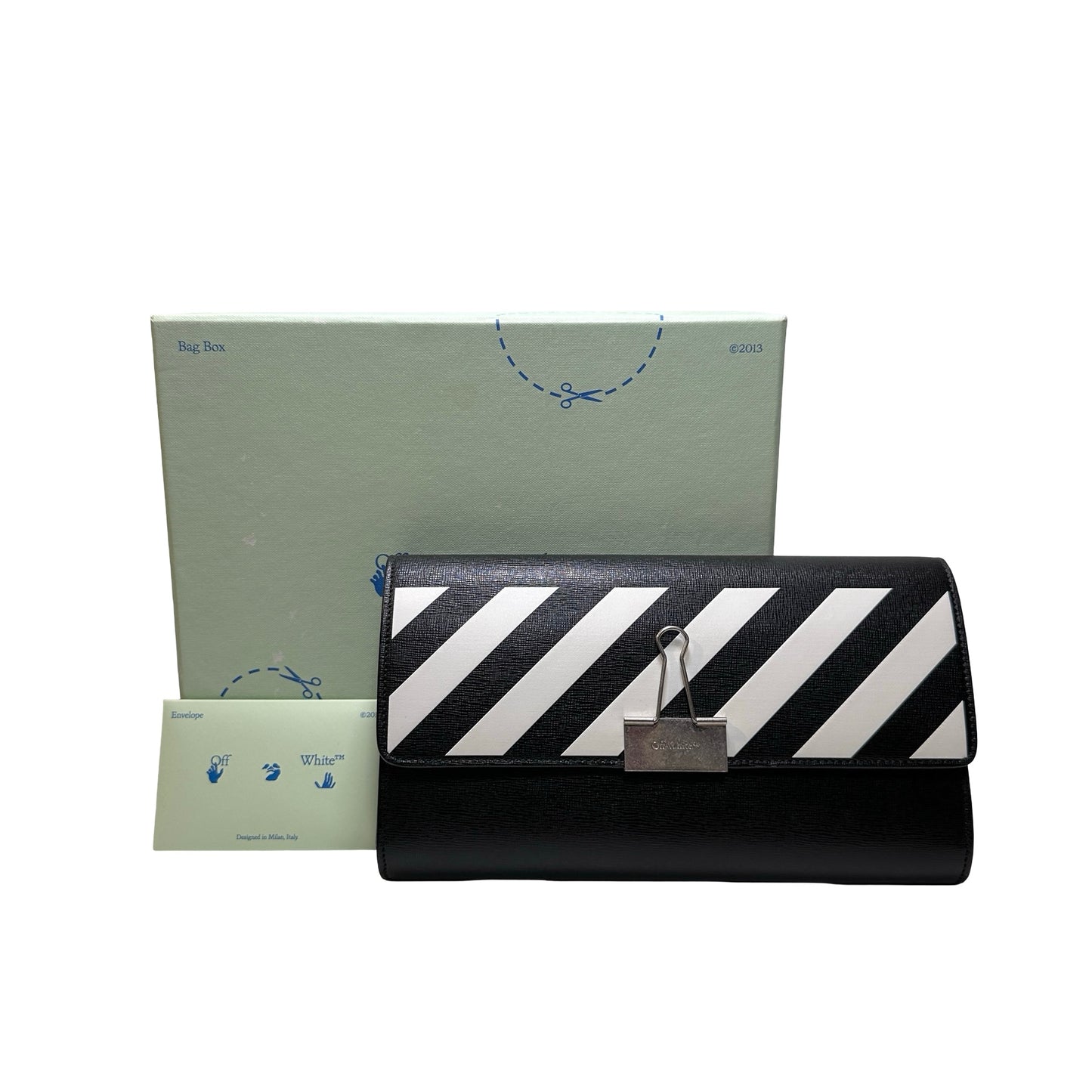 Used OFF WHITE Leather Chain-strap binder wallet Wallet Black White PHW