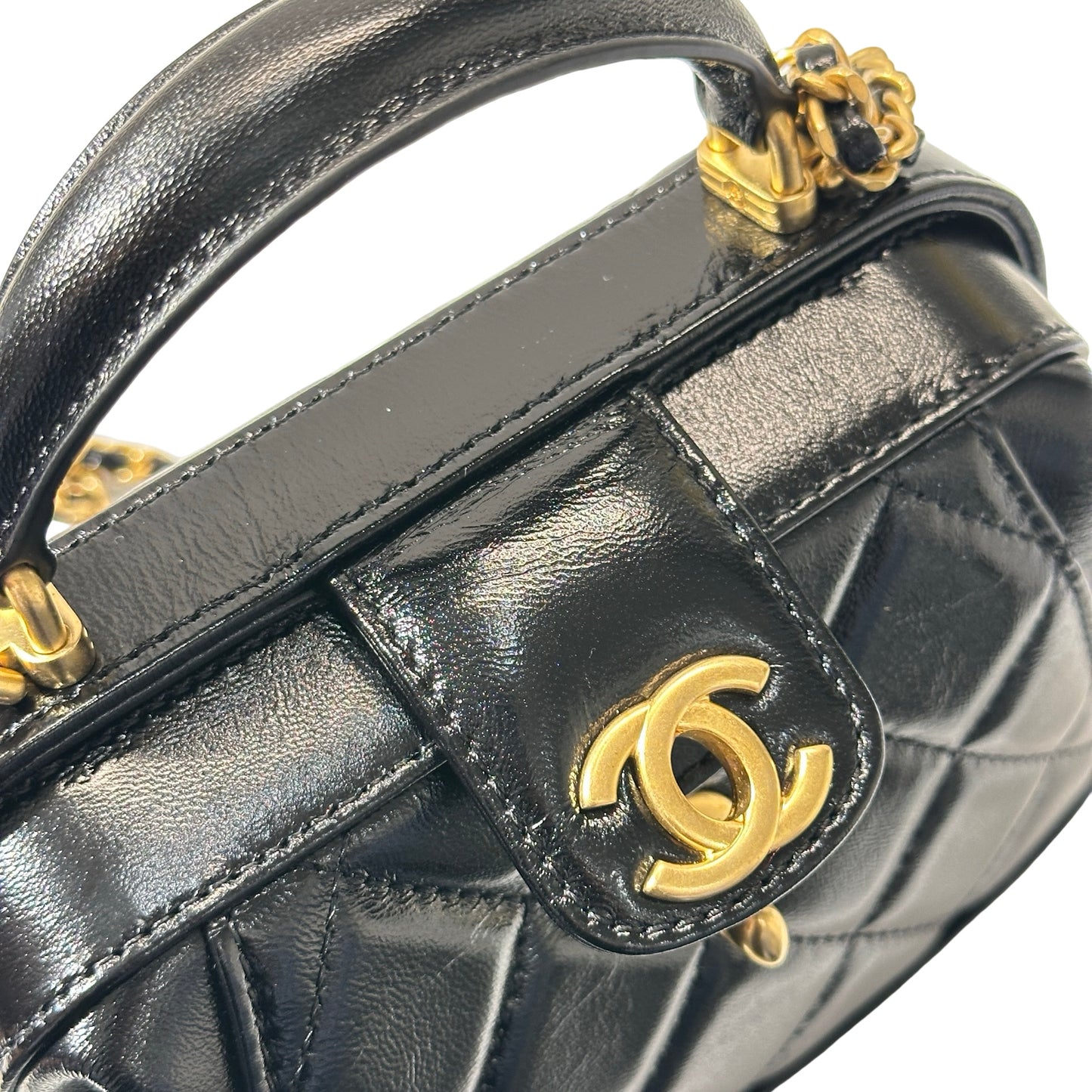 New CHANEL Mini with handle Cross Body Bag Black GHW
