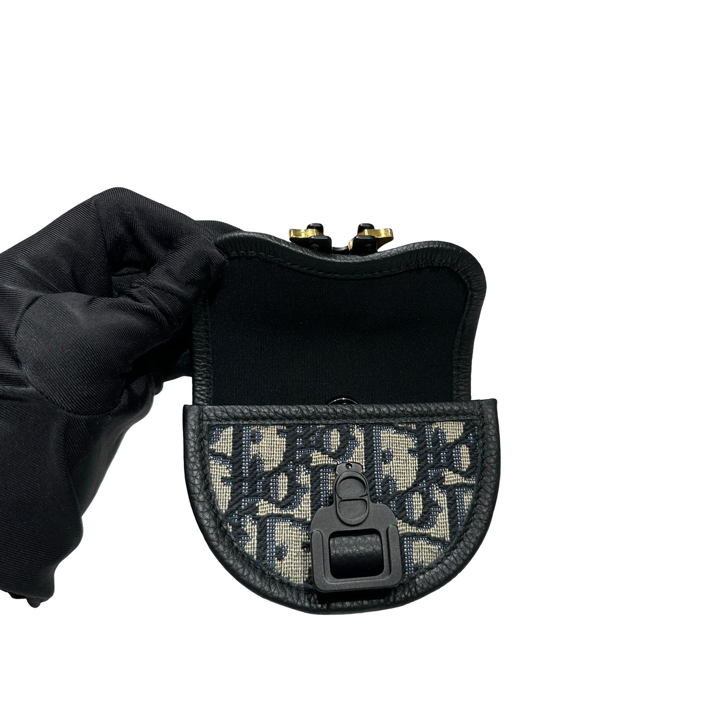 Used DIOR Oblique Saddle Pouch Navy Blue Grey Black